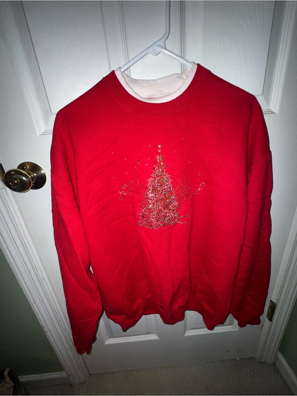 Unisex Bedazzled Rhinestone Christmas Tree Crew Neck Sweatshirt